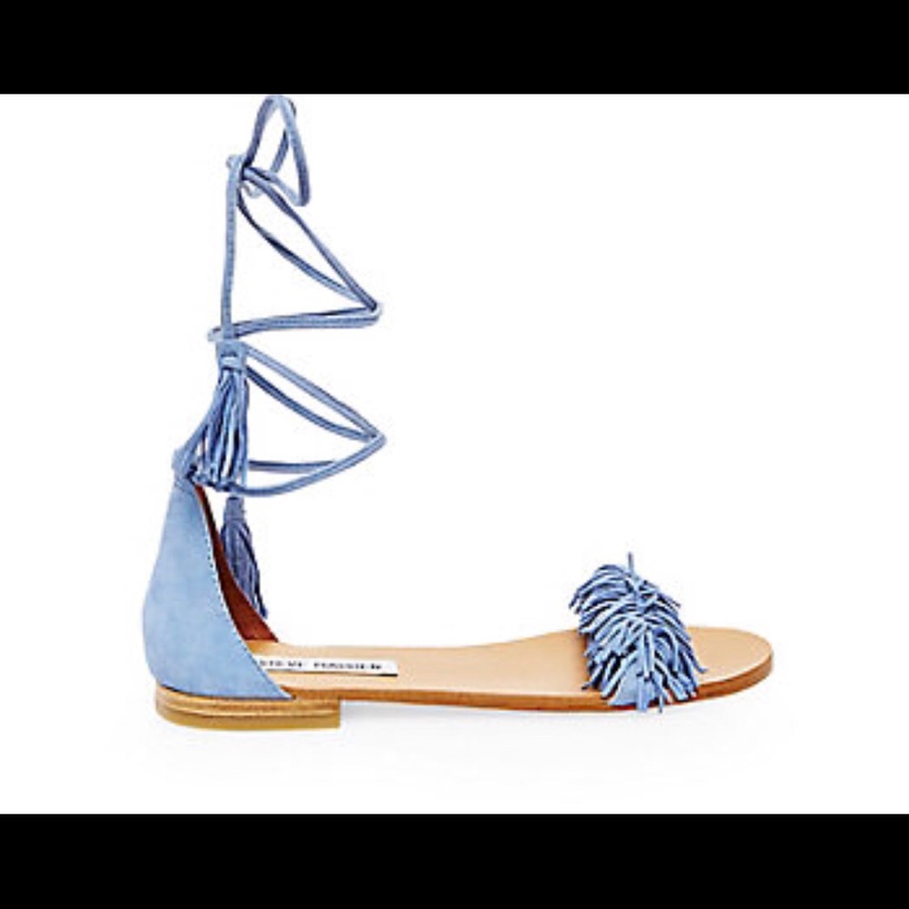 Steve Madden Baby Blue Wrap Up Fringe Flats